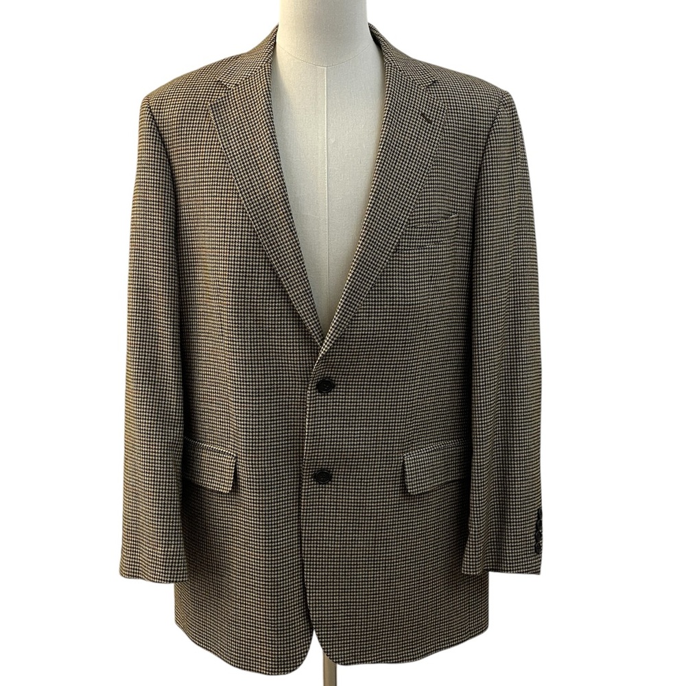 Alan Flusser Houndstooth Lamsbwool Brown Mens Blazer Jacket Sport Coat 42 Long